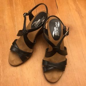 Black wedge sandals
